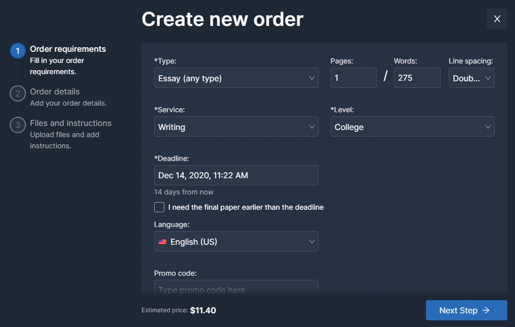 DoMyEssay order form